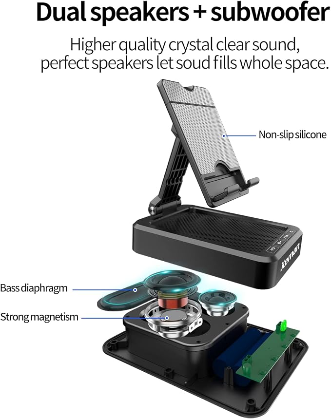 JTEMAN Tablet Stand Adjustable with Bluetooth Speakers,Kitchen Gadgets,Gifts for Women Men,Wireless Bluetooth Speaker Tablet Holder,Desk Mic Charging Sation Compatible with Phones and Tablet - Image 6