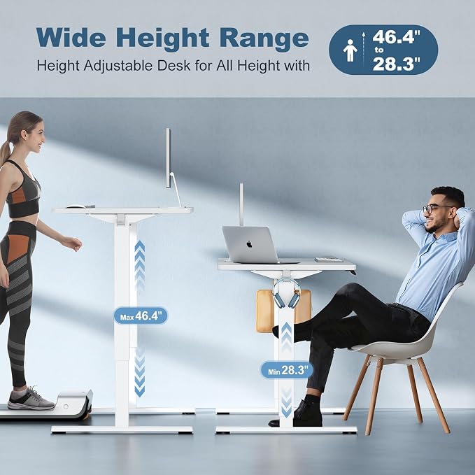 DUMOS 40 Inch Electric Standing Desk, Memory Adjustable Home Office Desk | Sit Stand Up Desk for Work Home Office,Adjustable Desk, Rising Computer Table with Splice Board,Cable Management,Hook,White - Image 5