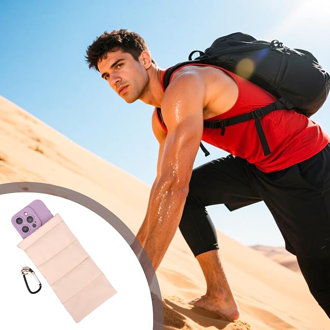 Lyreh Thermal Phone Pouch with Carabiner, Down Cotton Winter Insulated Warm Case Cover Bag Accessories Gift Prevents Freezing & Overheating Cellphone Sock for Outdoor Camping Hiking Skiing (Beige) - Image 6