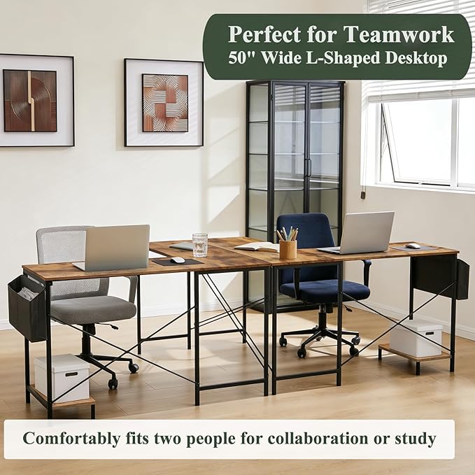 L Shaped Desk Computer Desk, 50inch Brown Gaming Desk with CPU Stand | Reversible Corner Desk, Storage Bag, Sturdy Metal Frame, Student Study Writing Table for Home Office - Image 6