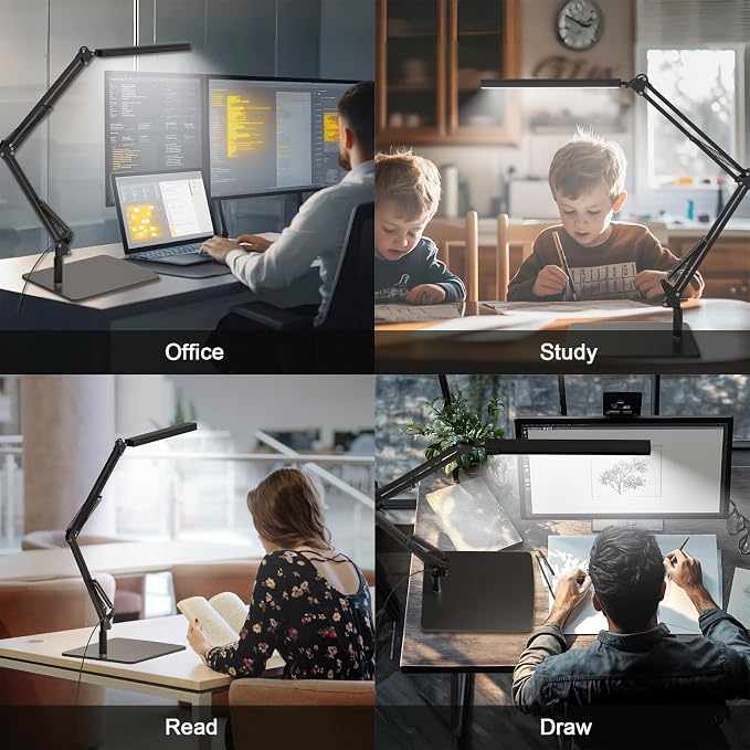 TROPICALTREE LED Desk Lamp for Home Office and Round Base, Clamp-On with 5 Light Modes & Auto Shut Off | 14W Adjustable Brightness 5000K Eye-Caring Lighting for Study/Bedroom/Computer Desk - Image 6