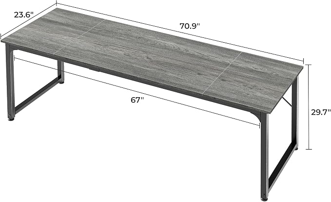 Huuger Computer Desk, 70 Inch Office Desk, Gaming Desk with Storage, Writing Desk Work Desk for Home Office, Study, Long Simple Desk, Large Legroom, Metal Frame, Grey - Image 3
