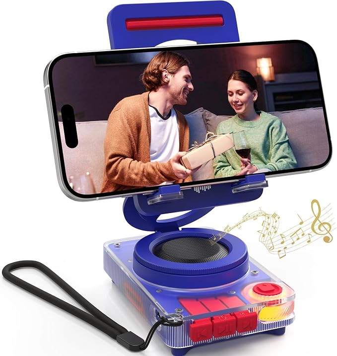 ANCwear Bluetooth Speaker Phone Stand for Desk, Portable Wireless Speaker with Adjustable Cell Phone Holder, Bluetooth 5.4 Audio Stand with TF Card Slot for Kitchen Bedside, Cool Tech Gift (Blue) by ANCwear