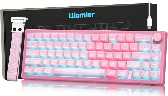 Womier 60% Keyboard QMK/VIA, Pink Gaming Mechanical Keyboard Creamy | Hot Swappable Gasket Mount RGB Wired Jade Keyboard, Jelly Keycaps POM Linear Switch for Windows/MAC(VK66 PRO Jelly) by Womier