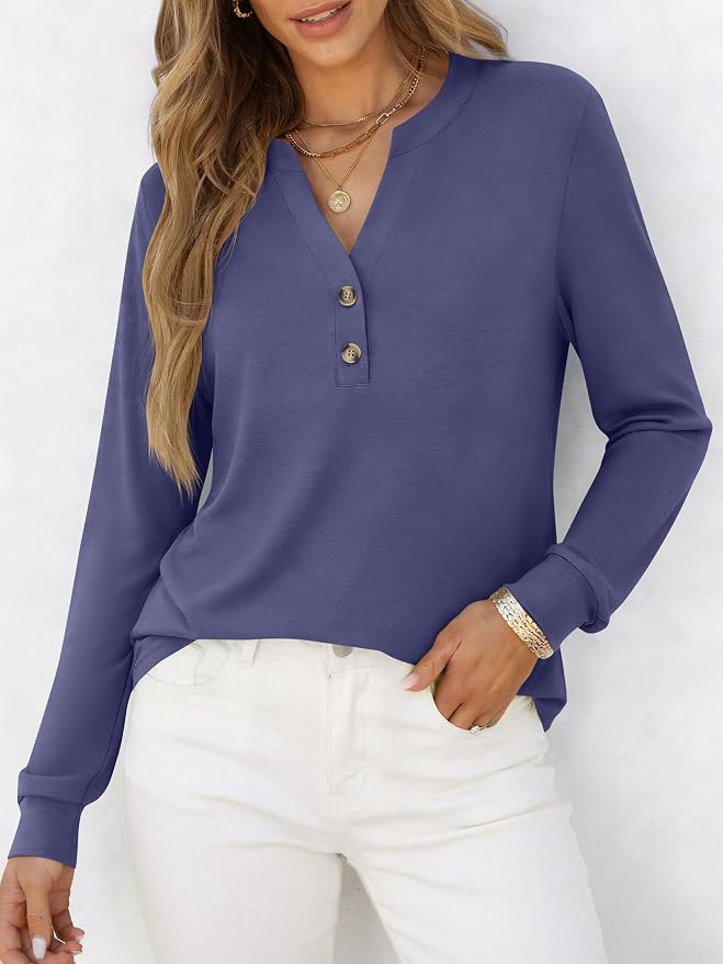 ANRABESS Women's Long Sleeve Shirts 2026 Spring Fashion Dressy Casual Tops Trendy Henley Blouses Cute Work Outfits Clothes - Image 2