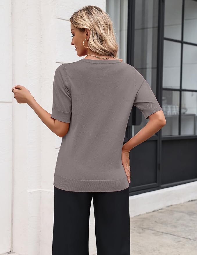 Zeagoo Women's Short Sleeve Sweater 2026 Spring Summer Tops Lightweight Casual V Neck Sweaters Dressy Work Blouses Clothes - Image 3