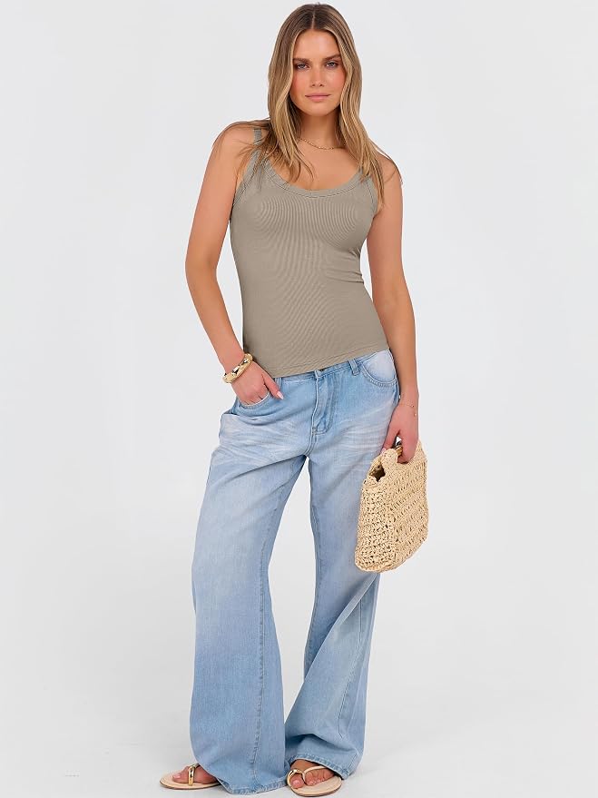 ANRABESS V Neck Tank Tops for Women Ribbed Knit Camisole 2026 Summer Casual Sleeveless Slim Fitted Basic Cami Shirts Clothes - Image 6