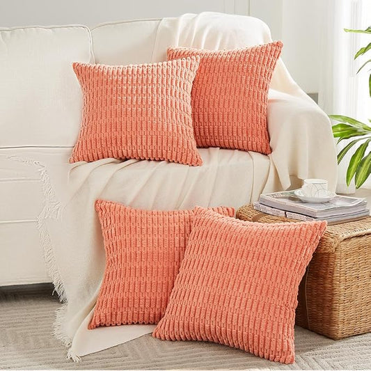 Fancy Homi 4 Packs Decorative Throw Pillow Covers for Living Room Couch Bed, Modern Farmhouse Boho Home Décor Accent Cushion Case, 18" x 18", Coral by Fancy+Homi