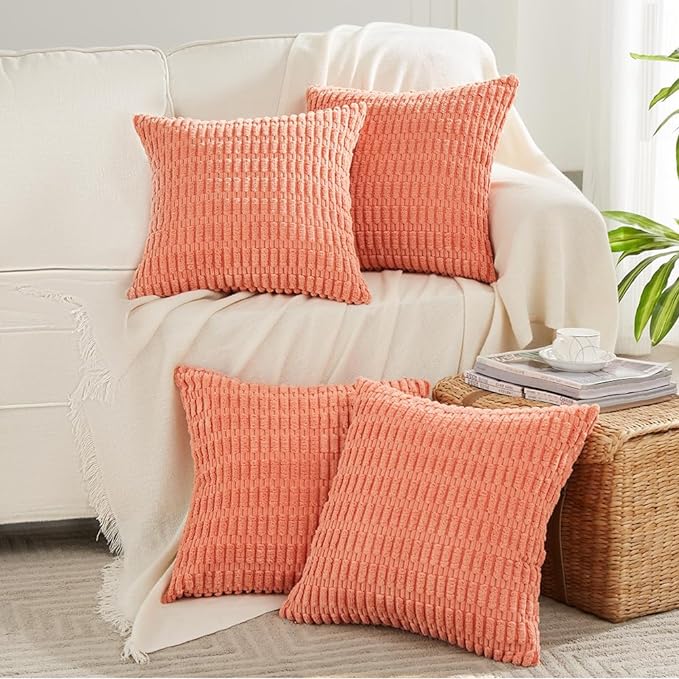 Fancy Homi 4 Packs Decorative Throw Pillow Covers for Living Room Couch Bed, Modern Farmhouse Boho Home Décor Accent Cushion Case, 20" x 20", Coral by Fancy+Homi