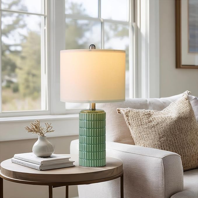 PoKat 20.75" Small Modern Ceramic Table Lamps Set of 2 for Bedroom, Green Bedside Lamps for Night Stands, Farmhouse House Decor Nightstand Table Lamps for Living Room End Table Green - Image 5