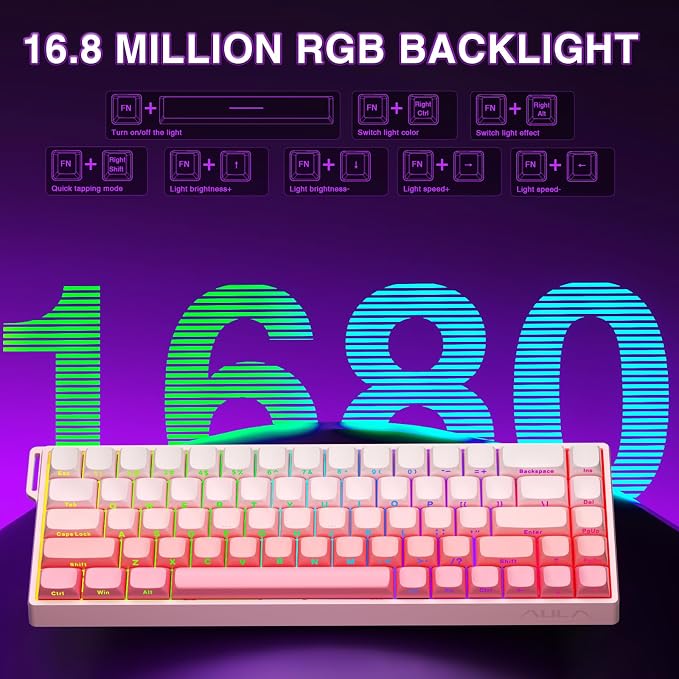 AULA WIN68 HE Mechanical Gaming Keyboard 60%, Hall Effect Magnetic Switch, Fast Trigger Mode Adjustable Actuation, 8000Hz Polling Rate, RGB Backlit, Wired Pink Keyboard for Laptop/PC Gamer - Image 6