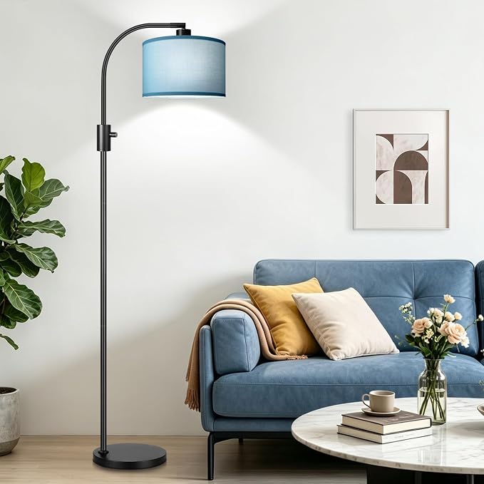 Nintiue Dimmable Black Floor Lamp, 1200 Lumens LED Edison Bulb Included, Arc Gold Floor Lamps for Living Room Modern Standing Lamp with Sky Blue Shade - Image 5