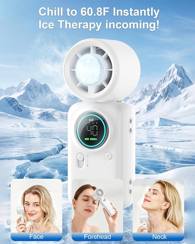 Handheld Turbo Fan with Ice Cooling, High Speed Personal Fan, Neck Fan Rechargeable Battery Up to 20H, Mini Pocket Fan for Outdoor Work, Office Desk, Home Watching Game, Travel, Beach Gifts - Image 2