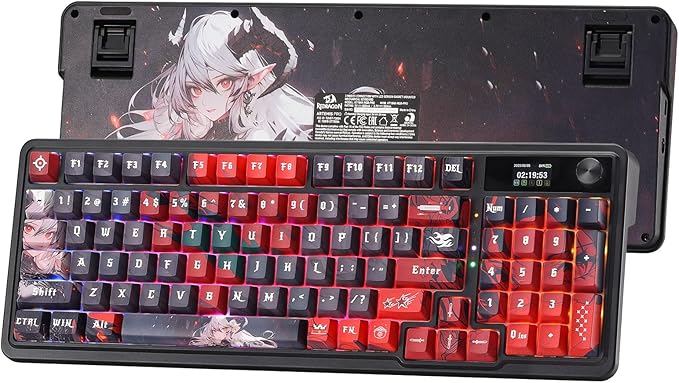 Redragon K719 PRO Wireless RGB Gasket Gaming Keyboard, Dye-Sub Anime Keycap | Easy-Control LED Info Display, 0-Delay Tri-Mode, Cushioned 5-Layer Noise Dampening for Creamy Thocky Sound, 95% Layout by REDRAGON