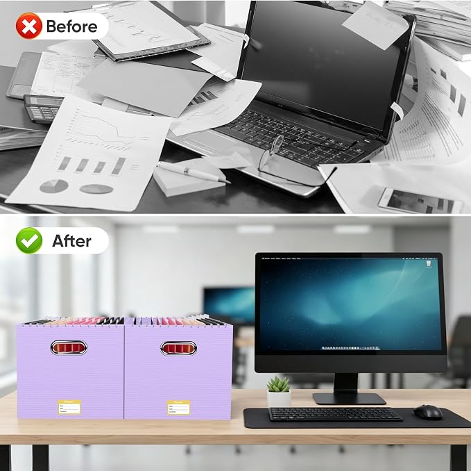 BALEINE File Organizer Box, Cardboard File Folder Organizer with Handle for Letter Size, Portable Collapsible Hanging Filing Box for Home Office Document Storage (8 Pack, Large Lavender) - Image 7