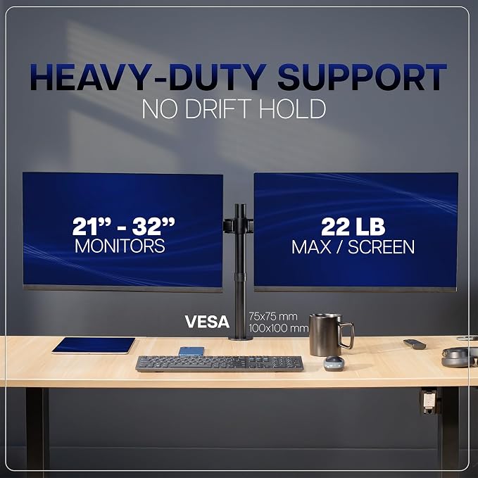 VIVO Dual LCD LED 21 to 32 inch Monitor Desk Mount, Heavy Duty, Adjustable Telescoping Arms, Flush Wall Setup, Fits 2 Screens, Black, STAND-V002E - Image 6