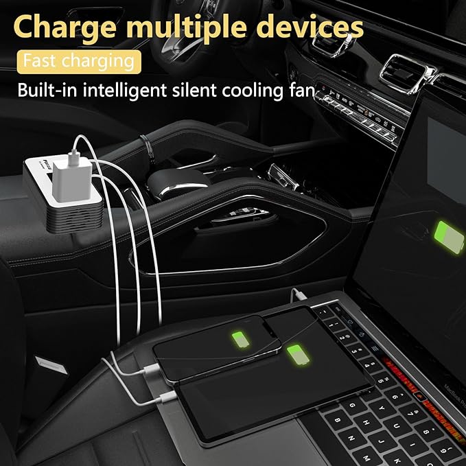 200W Car Power Inverter, PiSFAU DC 12V to 110V AC Car Plug Adapter Outlet with [20W USB-C] /USB-Fast Charger(18W) / 4.8A Dual USB/car Charger for Laptop - Image 2
