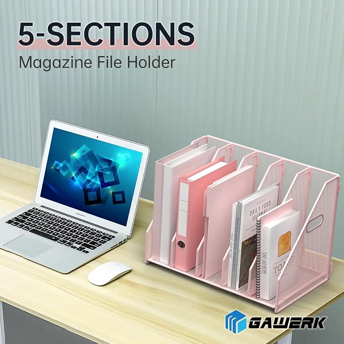 MINDEPOT Desk File Organizer Folder Holder with 5 Vertical for Office, Pink - Image 3