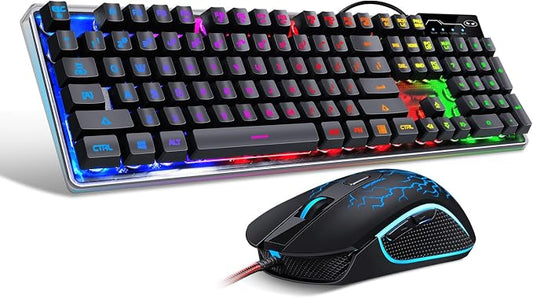Gaming Keyboard and Mouse Combo, K1 RGB LED Backlit Wired Keyboard with 104 Key Computer PC Gaming Keyboard for PC/Laptop (Black) by MageGee