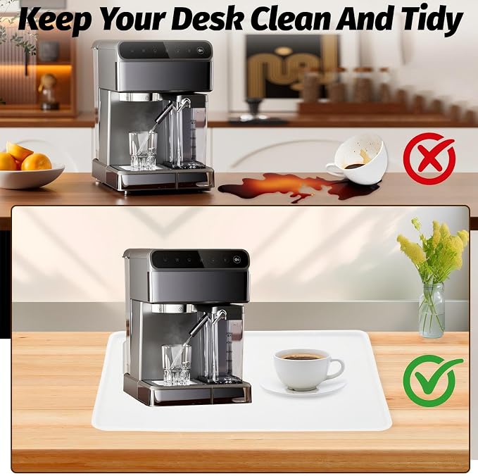 Coffee Mat, 19.7"x15" Coffee Mat, Espresso Maker and Kitchen Counter, Bar Accessories for Countertop, Dish Drying Mat, Anti-Slip, Anti-Vibration Pad for Espresso Machine, White - Image 4