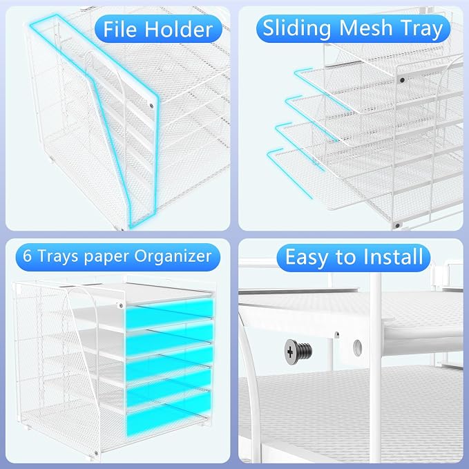 gianotter 6-Tier Paper Organizer With Magazine Holder, Desk Organizers and Accessories, Desk Accessories & Workspace Organizers, File Organizer for Office Supplies Storag (White, 6-Tier) - Image 3