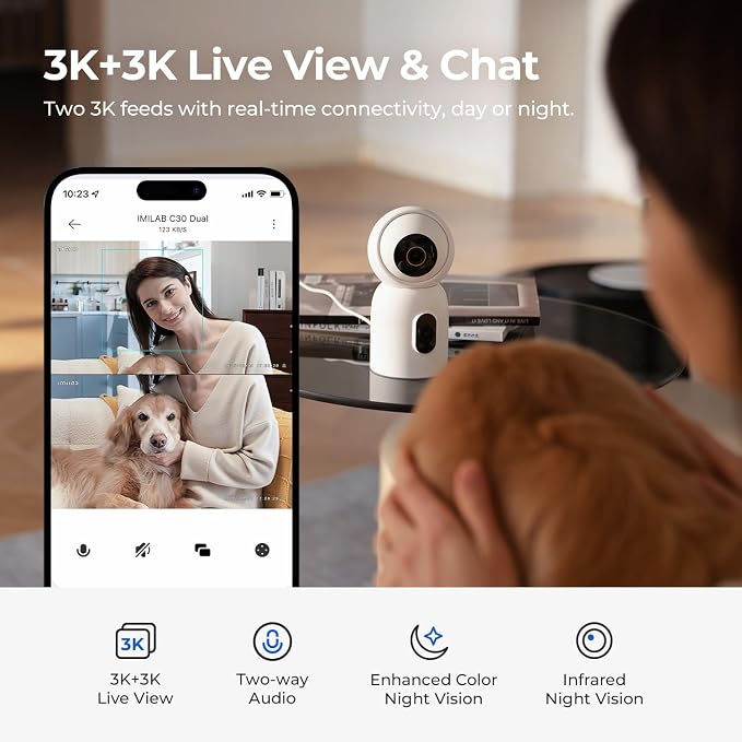 IMILAB 3K+3K Security Camera Indoor, Dual Lens Pet/Dog/Baby Camera with Xiaomi Home App, 2.4G/5G WiFi Plug-in Room Cam, Color Night Vision, Human Track, Two-Way Audio, No Subscription(C30 Dual) - Image 4