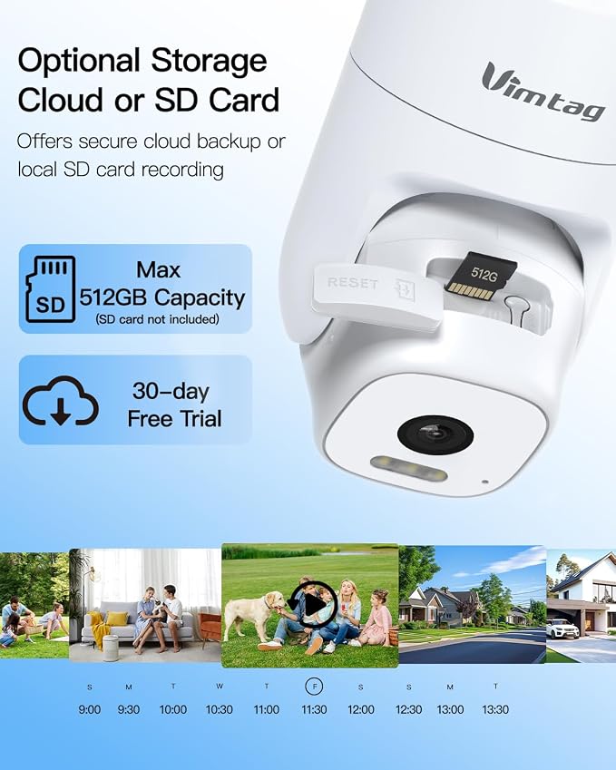 VIMTAG 2.5K 4MP Outdoor Security Camera, Pan/Tilt WiFi Home CCTV Camera, 360° View & Motion Tracking, Color Night Vision, 2-Way Audio, AI Detection Alarm, IP66, Cloud & SD Card Storage, Works w/Alexa - Image 11