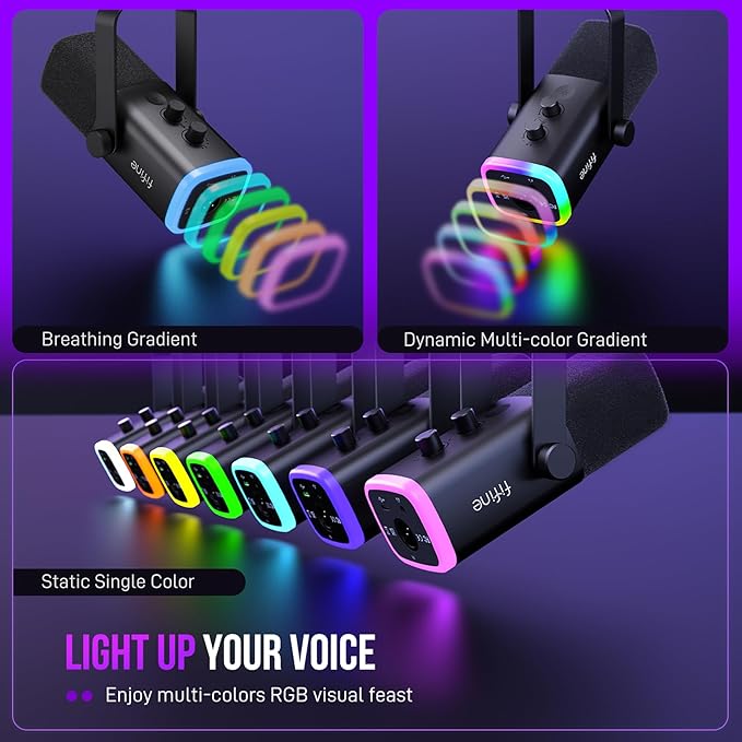FIFINE AmpliGame AM8T XLR/USB Gaming Microphone Set, Dynamic PC Mic | Streaming RGB Mic Kit with Boom Arm Stand, Mute Button, Headphones Jack, for Podcasting Recording Vocal Voice-Over - Image 5
