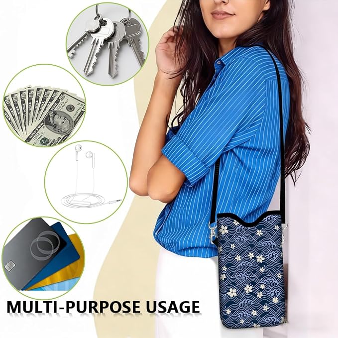 Floral Neoprene Phone Sleeve Pouch with Adjustable Strap Neck Lanyard Fits Most Smartphones 7.1 x 3.9 Inch Cute Cell Phone Crossbody Bag Waterproof Carrying Cellphone Case Bag for Women - Image 7