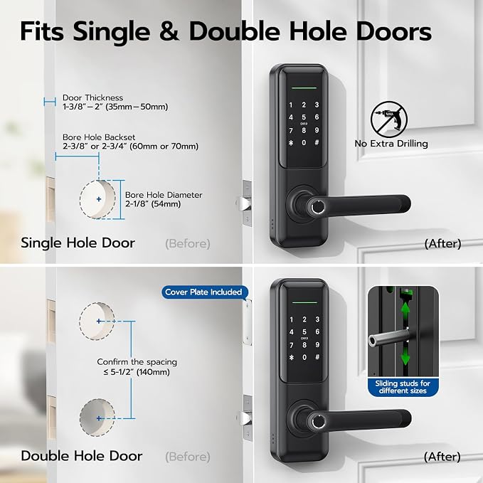 Nyboer Smart Keypad Door Lock with Handle for Front Door | 7 in 1 Keyless Entry with Fingerprint, Easy DIY Install, Remote & Voice Control, Auto-Lock, Ideal for Lockset Replacement - Image 8