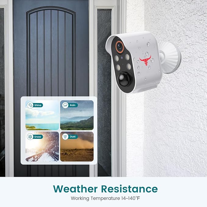 1080P Wireless Security Camera Outdoor, Battery Powered, AI Human Detection, Color Night Vision, 2-Way Audio, IP65 Waterproof, 2.4G Wi-Fi, Cloud Storage (4 spotlights) - Image 7