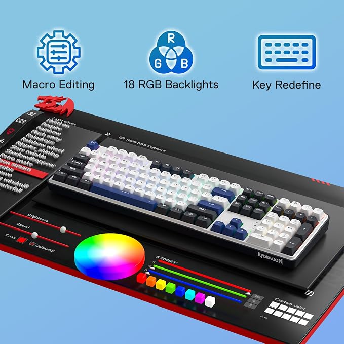 Redragon K689 108-Key Hot-Swap Wired RGB Gaming Keyboard, Extra 4 Hotkeys | Dedicated Shortcut Keys for Mute, Calc & Desktop, Cushioned Noise Dampening for Creamy Thocky Sound, Swap-Ready, PRO Software - Image 9