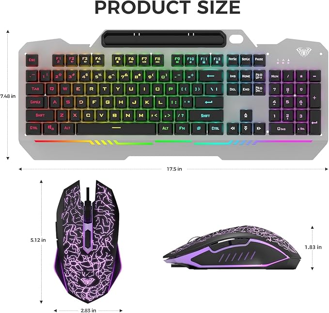 AULA Gaming Keyboard and Mouse,Wired 104-Key Mouse and Keyboard Combo Metal | Full Size Computer Keyboards with Number Pad,New Update Version,RGB Backlit Anti-Ghosting PC Keyboard for Laptop WinXP/7/8/10 - Image 9