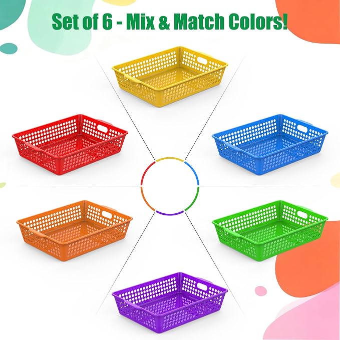 QRRICA 12 Pack Plastic Classroom Storage Baskets, Paper Trays for Classroom Organization & Turn in Trays for Teachers, Students, Desk Organizer Bin 13.8x10.6x3.1 Inch - Image 4