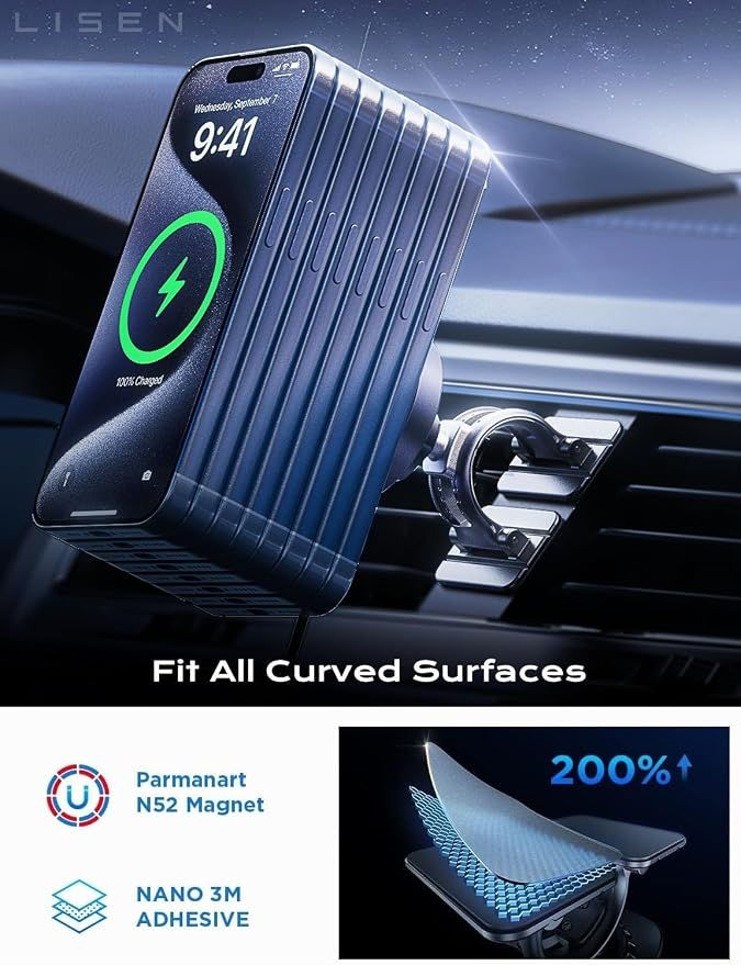 LISEN for 15W MagSafe Car Mount Charger,Magnetic Wireless Car Charger for iPhone 17 Pro Max Accessories,Magnetic Phone Holder for iPhone 17-12,Samsung,Pixel 9,Jeep Ford F150 Accessories,Gifts - Image 6