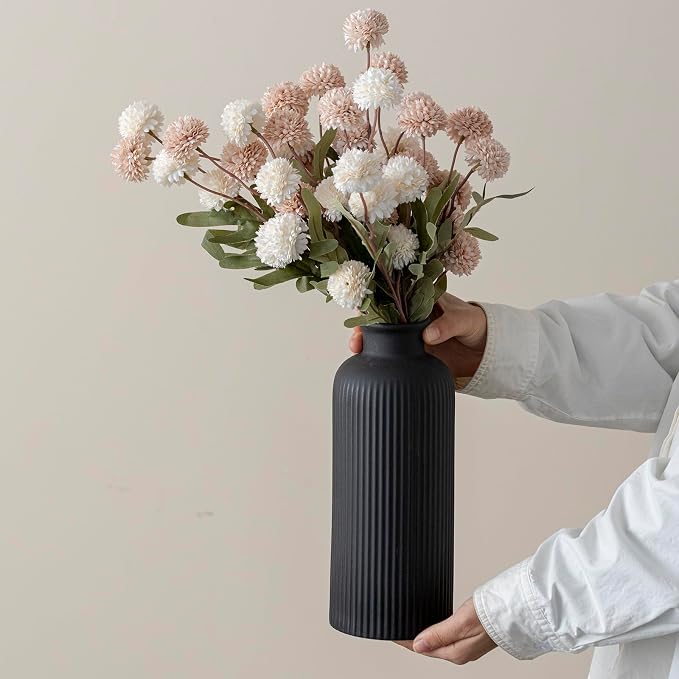 Large Modern Ceramic Vase Set, Black Ribbed Matte Finish, 3-Piece Decorative Vases for Home Living Room Office, 10 inch Tall, 4 inch Width (XL Black Mix) - Image 3