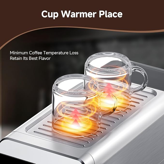 AMZCHEF Espresso Machine 20 Bar, Compact Coffee Maker with LED Touch Screen & Steam Milk Frother, Espresso Maker with 41oz Removable Water Tank for Home & Office, Coffee Machine for Cappuccino, Latte - Image 7