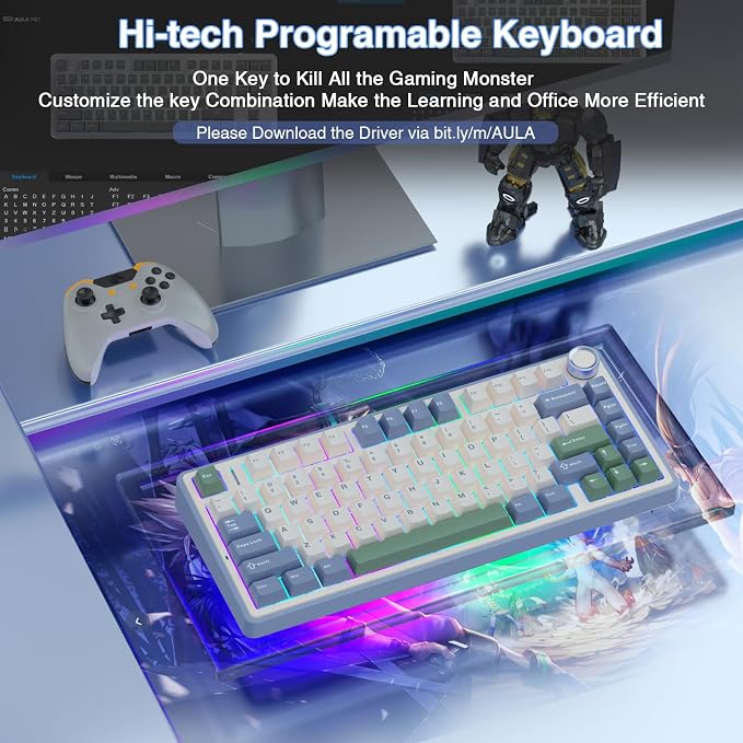AULA F75 75% Wireless Mechanical Keyboard, Hot Swappable Creamy Keyboard, Pre-lubed Reaper Switches RGB Backlit Gaming Keyboards, 2.4GHz/Type-C/BT5.0(White & Green) - Image 6