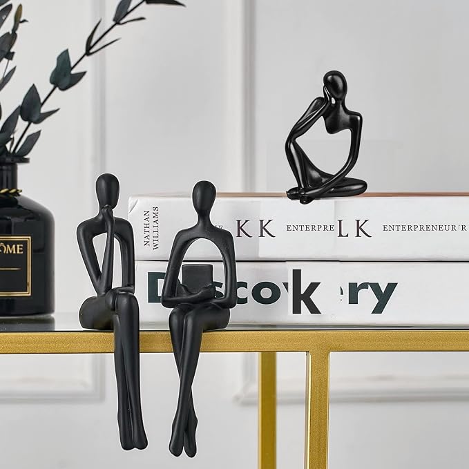 Prettidecor Gold Home Decor Thinker Statue Accents, Set of 3 Thinker Sculptures Office Decor Modern Abstract Resin Decoration on Shelf Table Desk for Living Room Office Bedroom (Black, Small) - Image 4