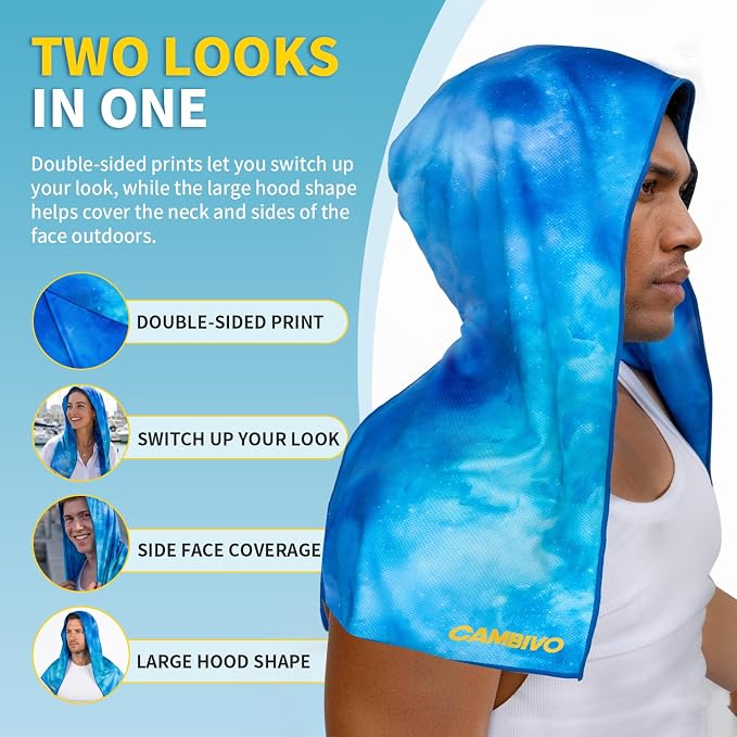 CAMBIVO Cooling Hoodie Towel for Men and Women, Lightweight Breathable Sun Protection Cover for Head, Neck, Ears, Face, Cooling Clothing for Extreme Heat, Sports Outdoors, Travel - Image 6