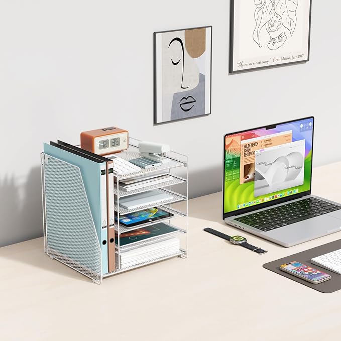 gianotter 6-Tier Paper Organizer With Magazine Holder, Desk Organizers and Accessories, Desk Accessories & Workspace Organizers, File Organizer for Office Supplies Storag (White, 6-Tier) - Image 5