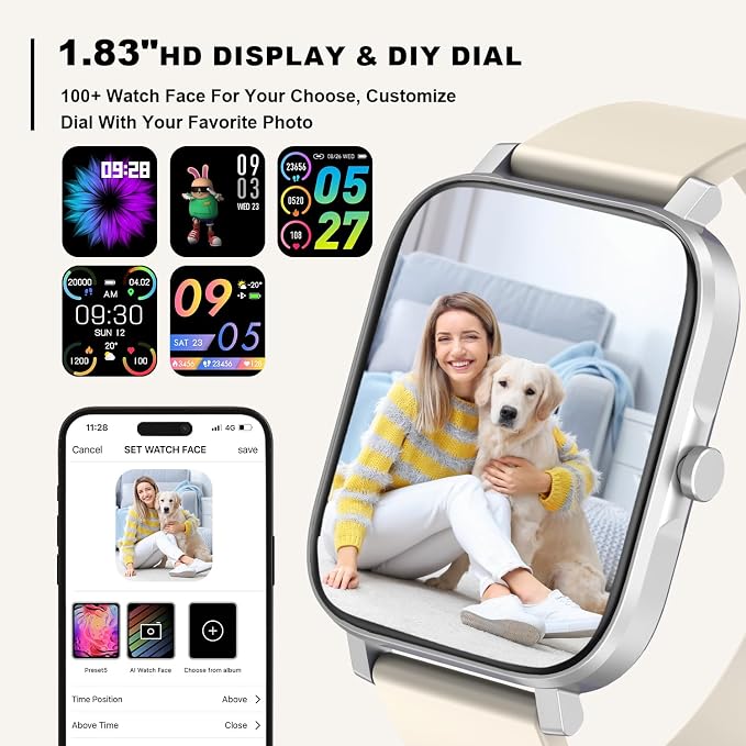 Smart Watch for Men Women Compatible with iPhone Samsung Android Phone 1.69 inch Full Touch Screen IP68 Waterproof Bluetooh Fitness Tracker Heart Rate/Sleep Monitor (Starlight) - Image 5