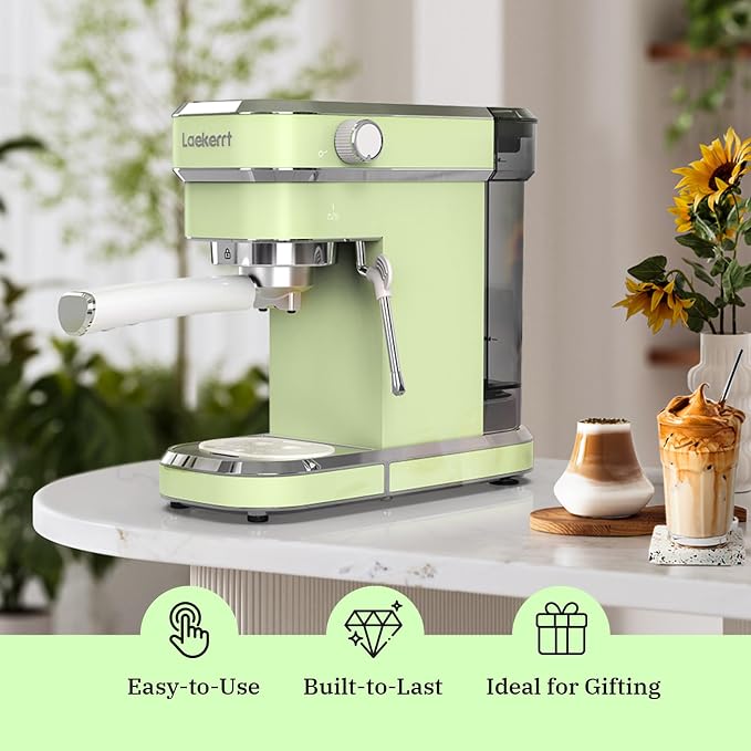 Laekerrt Espresso Machine 20 Bar Espresso Maker CMEP01 with Milk Frother Steam Wand, Professional Expresso Machine for Cappuccino and Latte (Stainless Steel, Green) Gift for Dad, Father, Coffee Lovers - Image 3