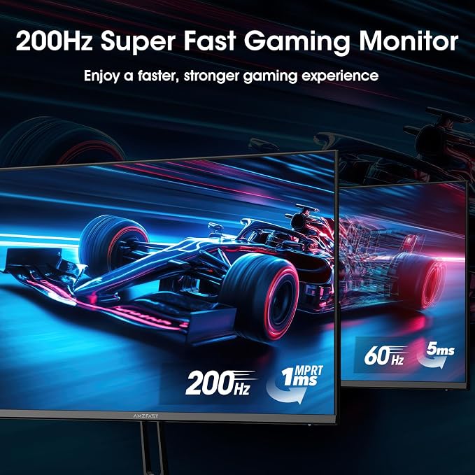 Amzfast 24 Inch Gaming Monitor 200Hz FHD 1080p Computer Monitor, 1ms Adaptive Sync, 3000:1, 129% sRGB, HDR Display, Eye Care, VESA 75x75, Metal Stand, HDMI 2.0 | DP 1.4, AMZG24X1 - Image 2
