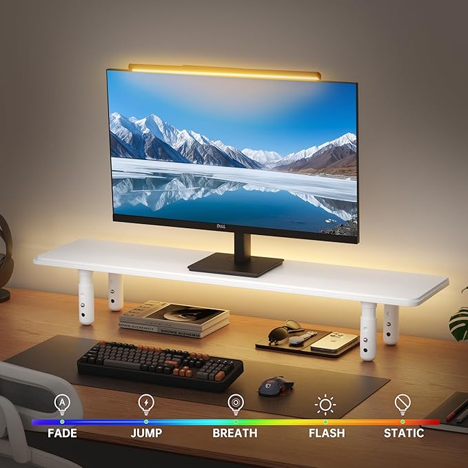AFOOYO Dual Monitor Stand for Desk, Adjustable Height Wood Computer Riser, Ergonomic Monitor Shelf for Laptop, Printer, TV, Black - Large Storage Space, Sturdy Desk Organizer for Home & Office,White - Image 4