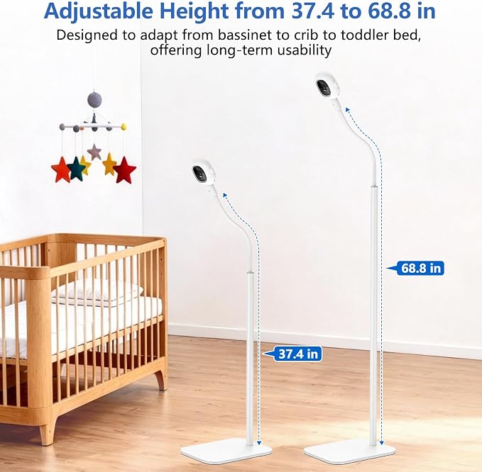 Floor Stand for Nanit Baby Monitor, Baby Camera Stand for Nanit Pro/Plus with Anti-fall Design & Heavy-Duty Base, 37-69" Adjustable Height Flexible Nanit Camera Mount for Crib, No Tools or Wall Damage - Image 7