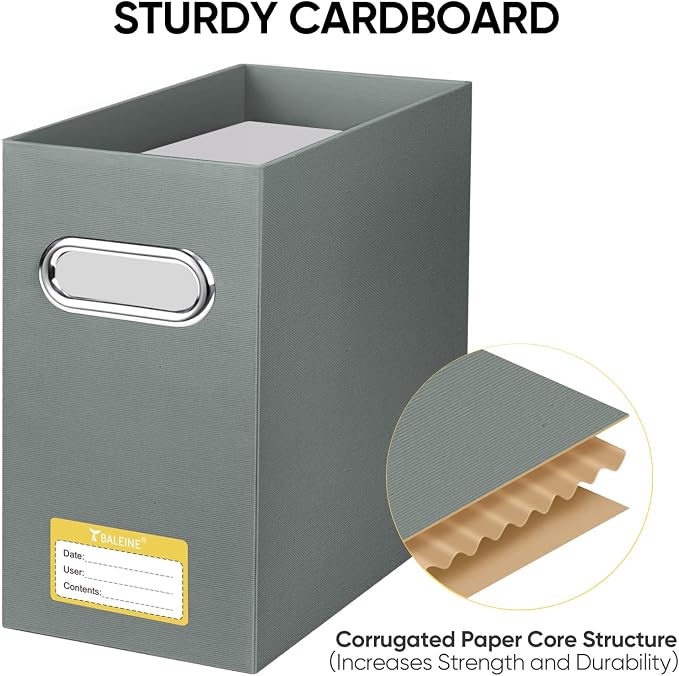 BALEINE File Organizer Box, Cardboard File Folder Organizer with Handle for Letter Size, Portable Collapsible Hanging Filing Box for Home Office Document Storage (2 Pack, Grey) - Image 4
