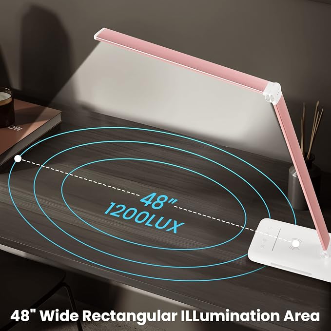 LED Desk Lamp with Night Light, Fast Wireless Charger, USB Charging Port, 10 Brightness, 5 Color Modes, Dimmable Bedside Table Lamp for Bedroom, Touch Control, Auto Timer, 1200Lux Super Bright - Image 6