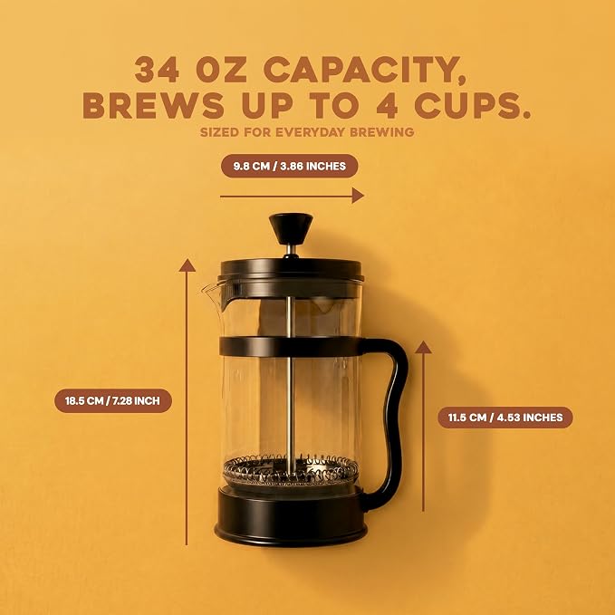 Utopia Kitchen Borosilicate Glass French Press Coffee Maker 34 Oz, Black | Heat-Resistant Cafetiere & Tea Maker, Thickened Glass Coffee Press for Travel and Camping - Image 2