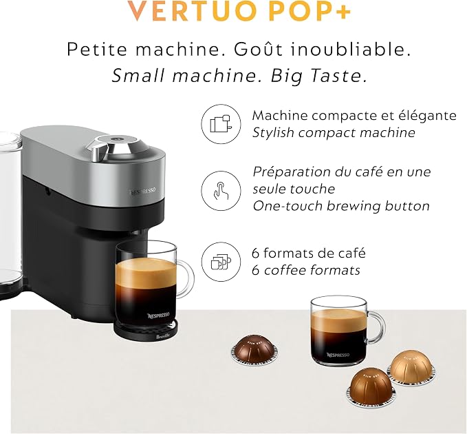 Nespresso Vertuo Pop+ Deluxe Coffee and Espresso Maker by Breville with Milk Frother, Titan - Image 7